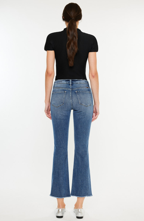 Kancan Honey Essentials High Rise Cropped Bootcut Jeans In Blue