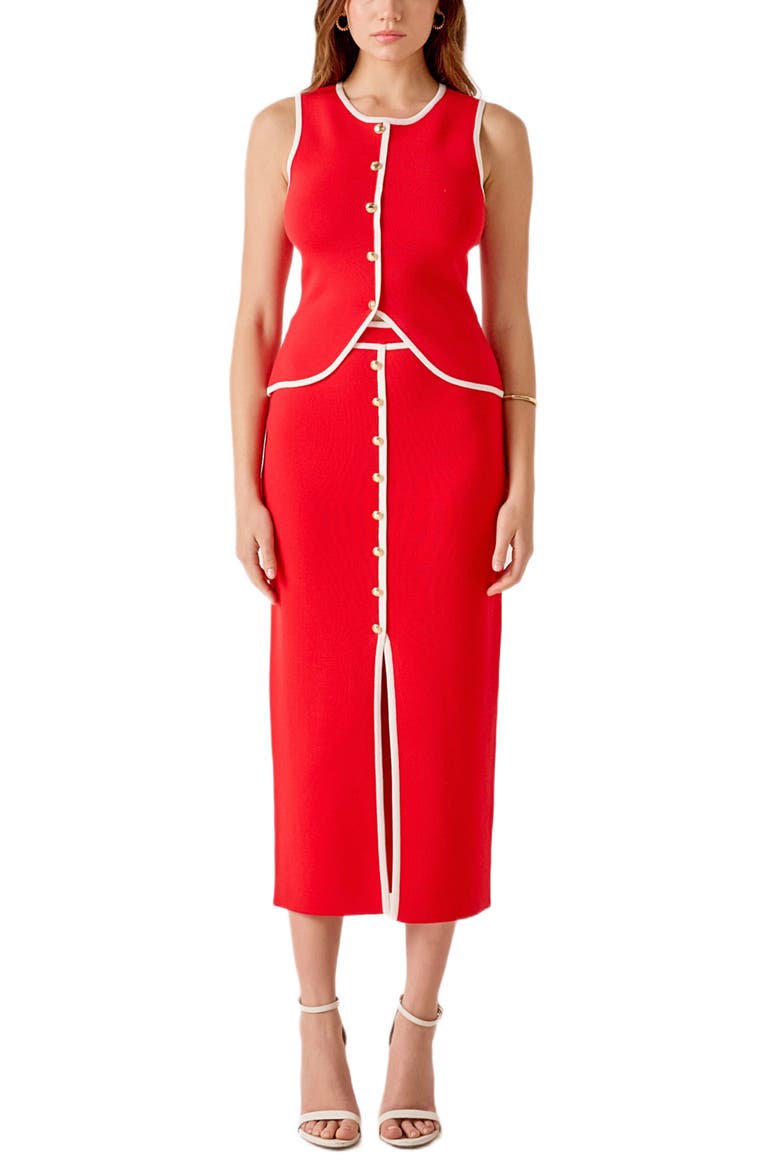 Contrast Border Midi Skirt, Alternate, color, RED/ IVORY