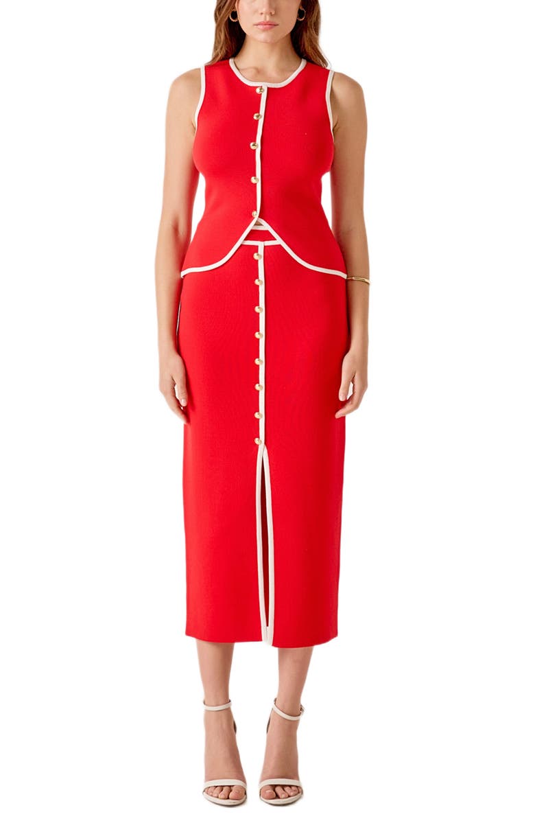 MARSY Contrast Border Midi Skirt, Alternate, color, Red/ Ivory