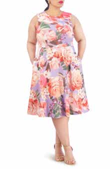 Vince Camuto Floral Sleeveless Fit & Flare Scuba Dress