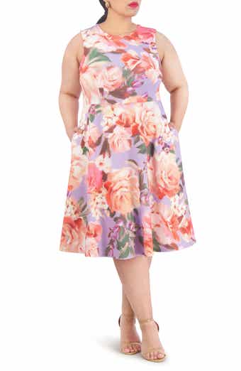 Floral Sleeveless Fit & Flare Scuba Dress