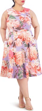 Vince Camuto Floral Sleeveless Fit & Flare Scuba Dress