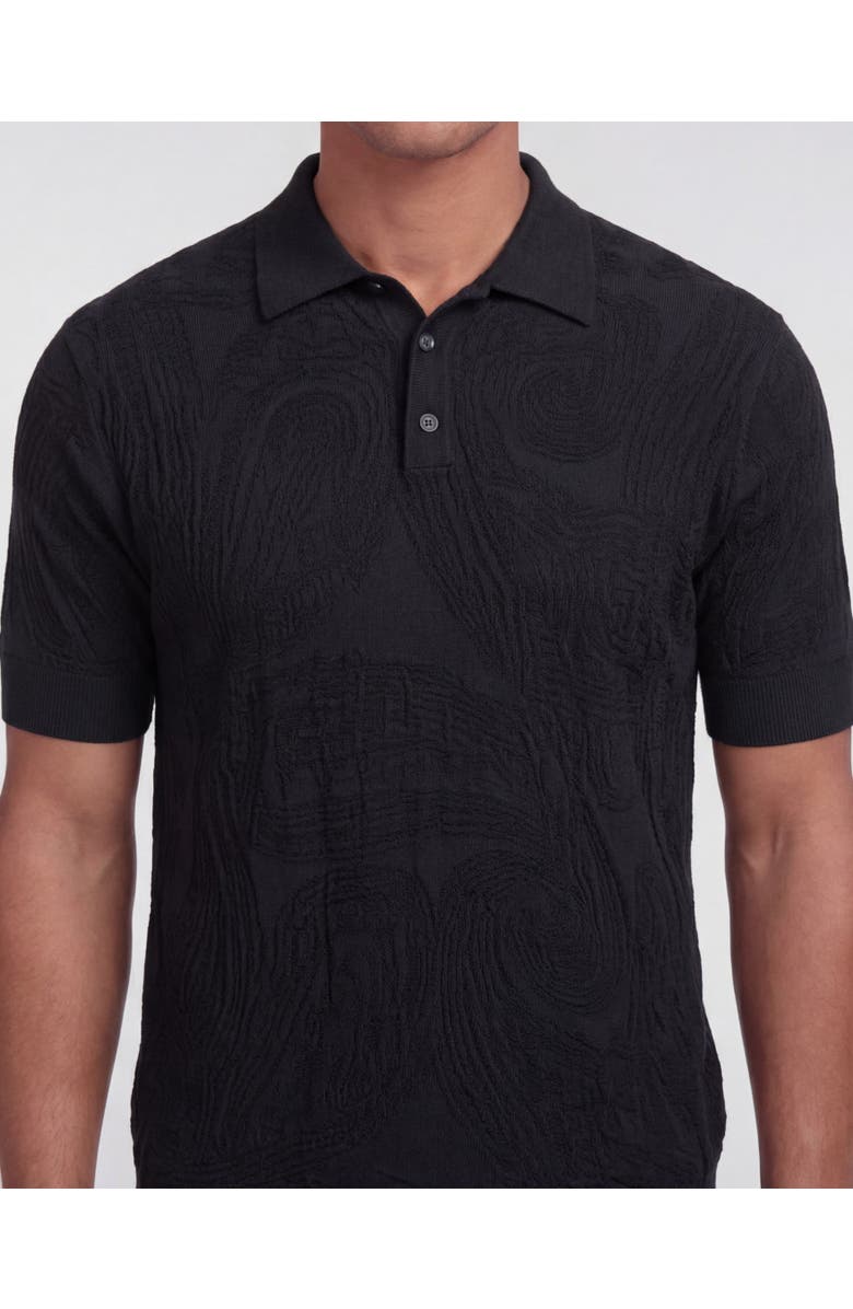 Lords of Harlech Mens Jacquard Linen Cotton Polo, Alternate, color, Black
