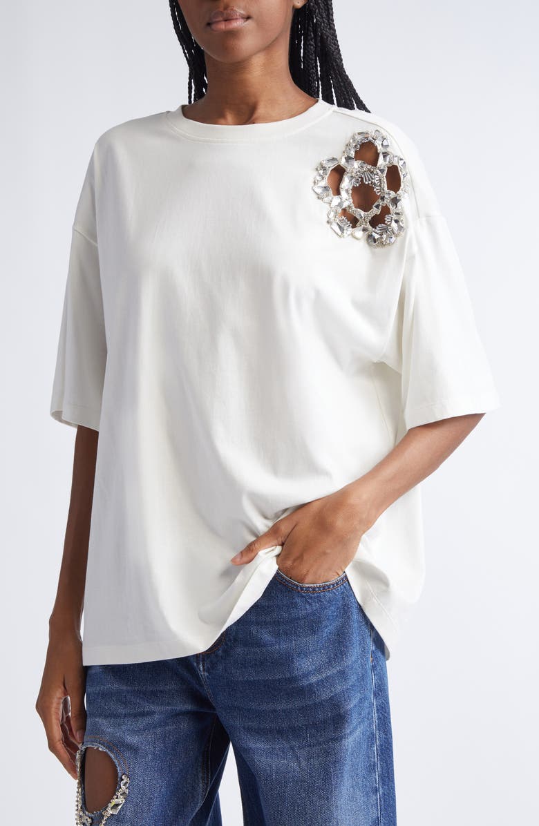 Area Crystal Cluster Flower T-Shirt, Alternate, color, White