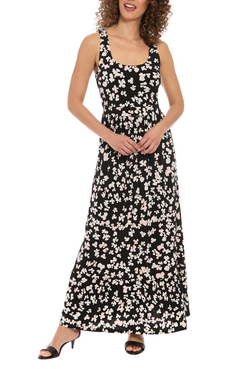 London Times Floral Maxi Dress, Main, color, Black Cream