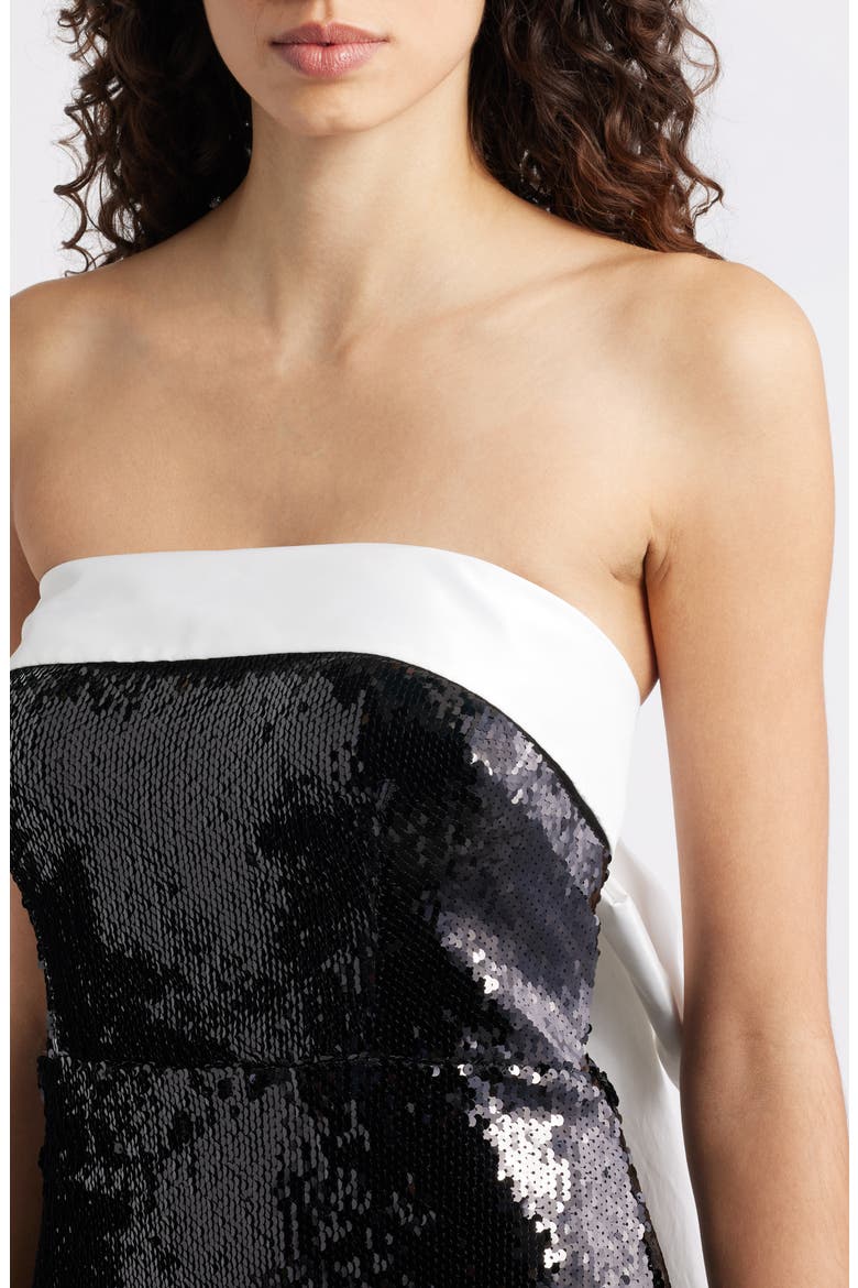 Bow Back Sequin Strapless Cocktail Dress, Alternate, color, IVORY BLACK