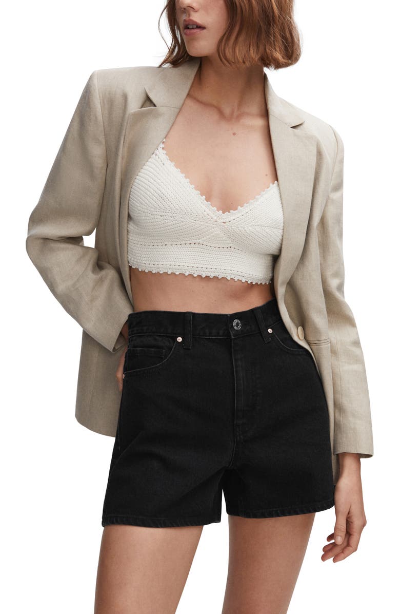 MANGO High Waist Denim Shorts, Alternate, color, 