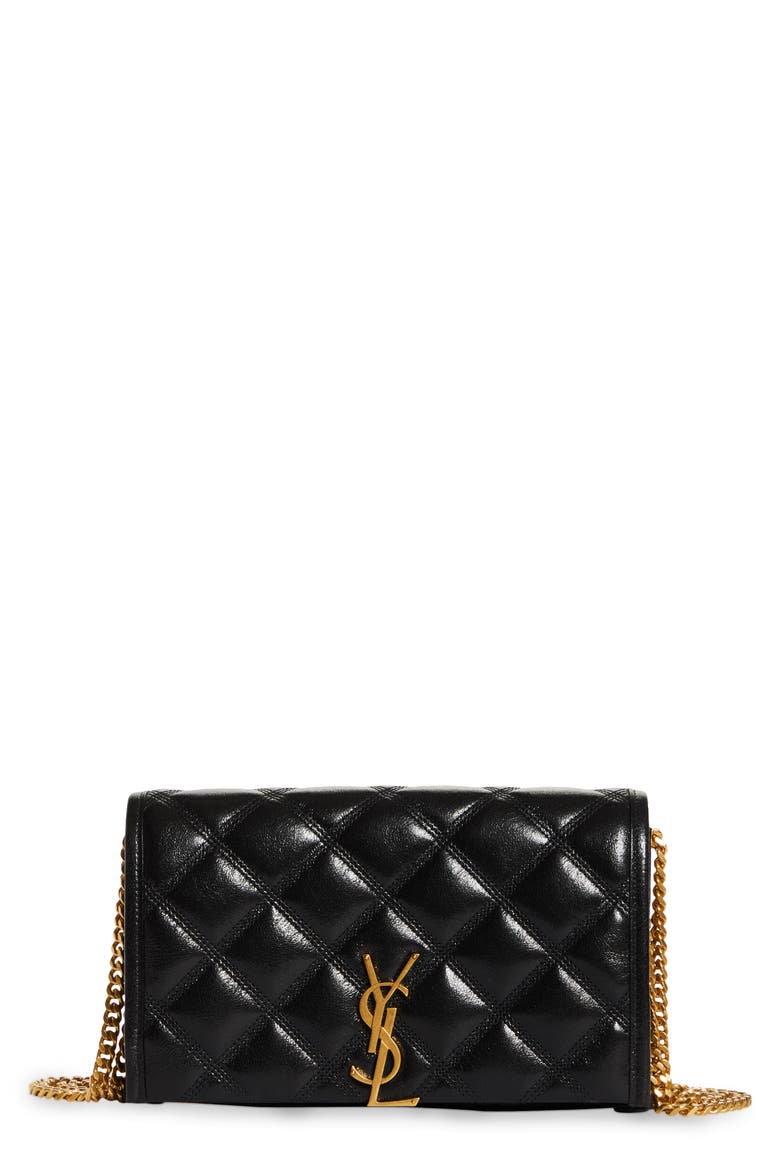 Becky Diamond Quilted Leather Wallet on a Chain, Main, color, NERO