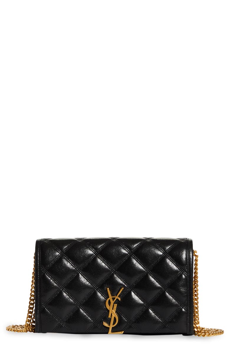 Saint Laurent Becky Diamond Quilted Leather Wallet on a Chain, Main, color, 