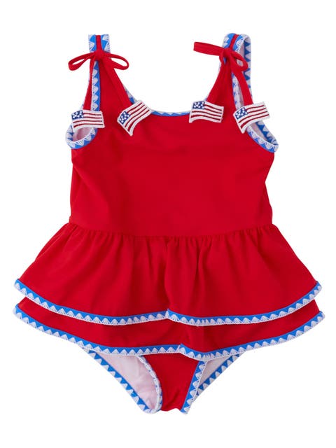UPF50+ Crochet Detail Peplum One Piece Swimsuit (Toddler, Little Kid, Big Kid)