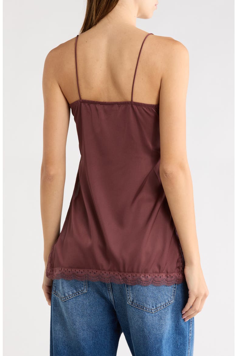 Lace Trim Satin Camisole, Alternate, color, BURGUNDY