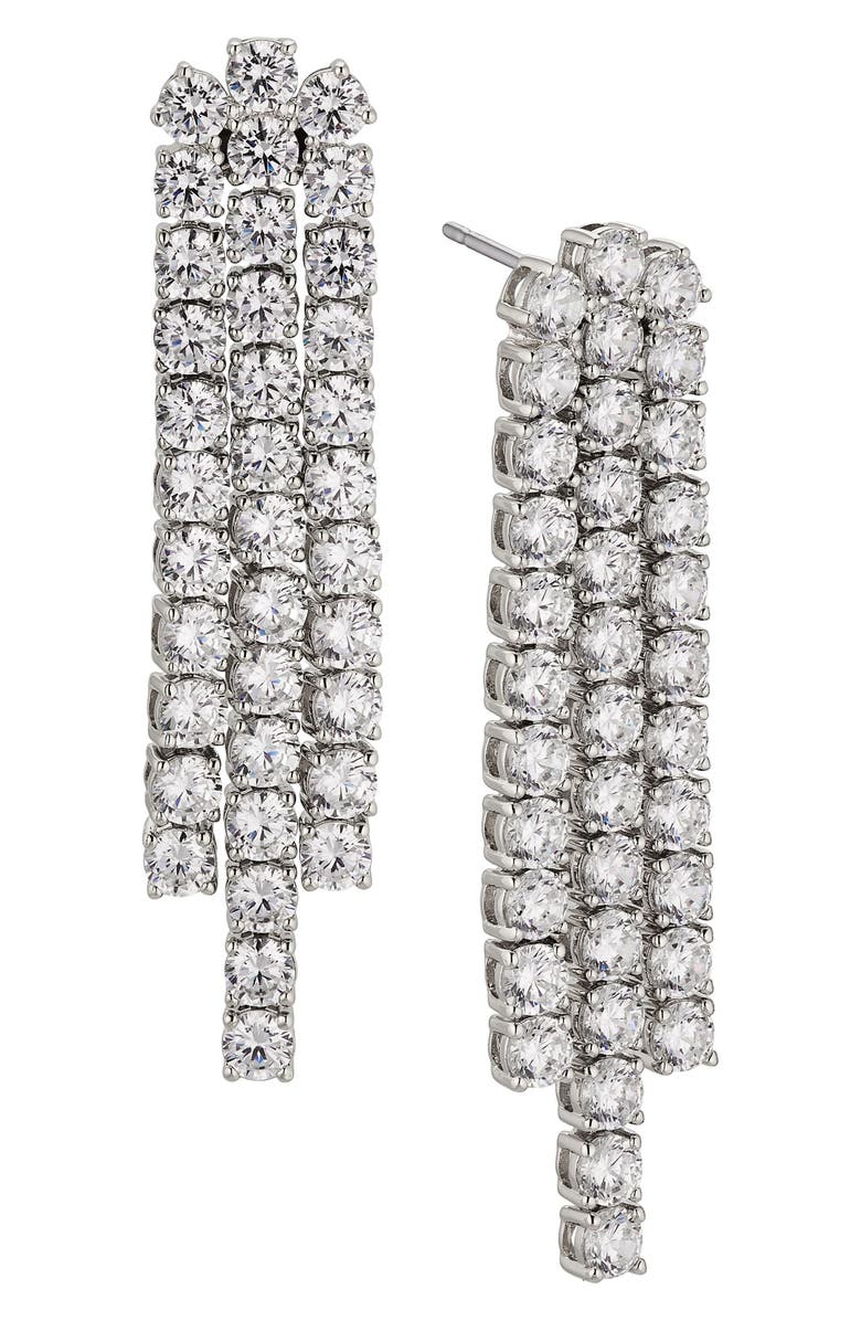 Nadri Tennis Cubic Zirconia Linear Drop Earrings, Main, color, Rhodium