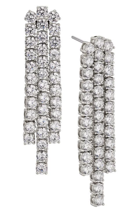 Tennis Cubic Zirconia Linear Drop Earrings