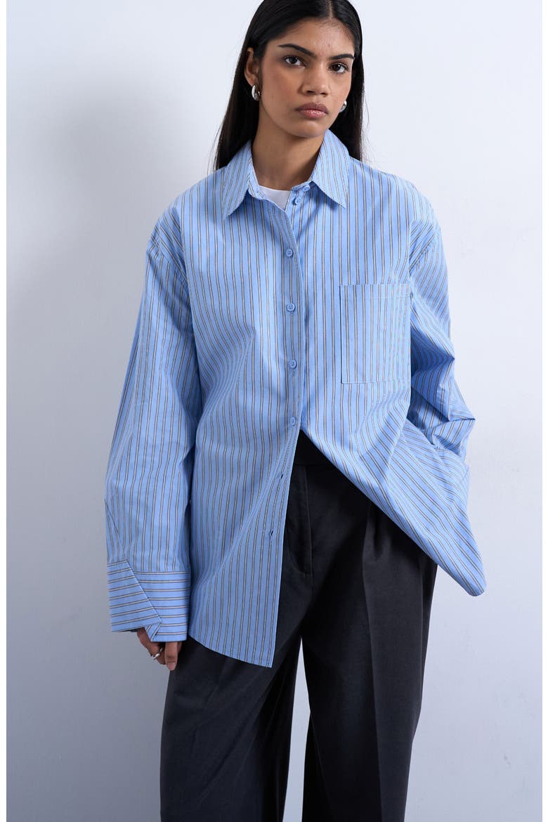Darted Cuff Oversize Button-Up Shirt, Main, color, MEDIUM BLUE