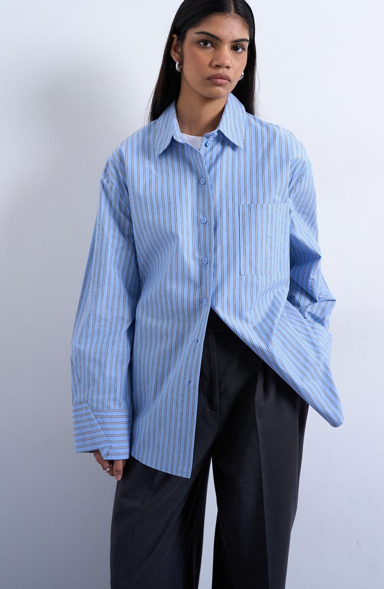 Topshop Darted Cuff Oversize Button-Up Shirt, Main, color, Medium Blue