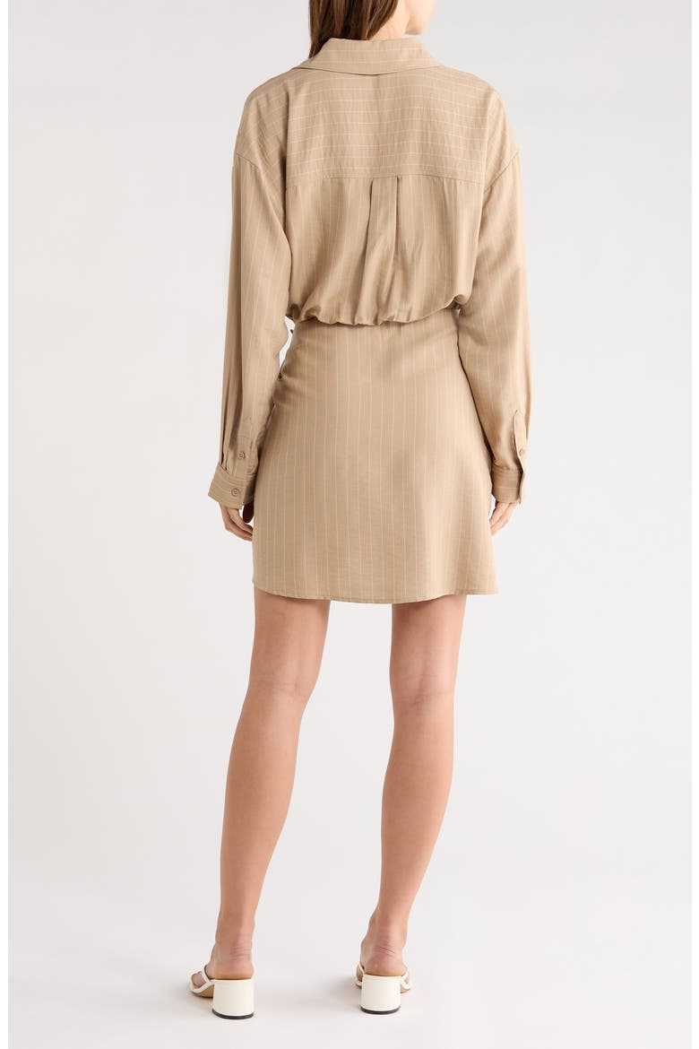 The Sweet Talker Pinstripe Long Sleeve Shirtdress, Alternate, color, DESERT KHAKI PINST
