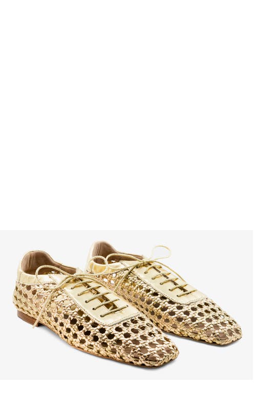 Andrea Gomez Antonia Woven Leather Oxford Flats In Gold