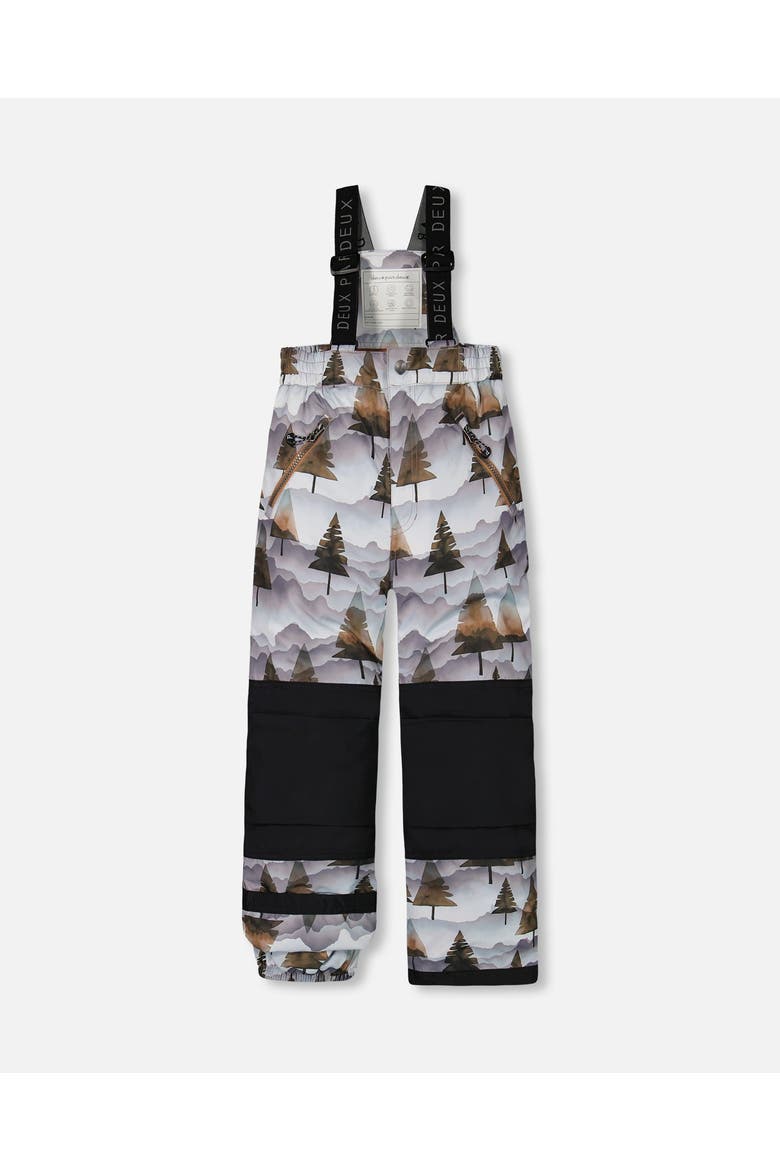 Boy's Two Piece Snowsuit Solid Brown Jacket And Grey Landscape Printed Brown Trees, Alternate, color, Printed Gradient Mountains