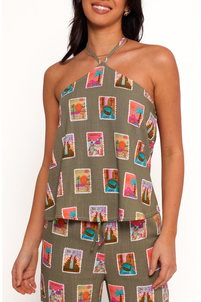 Henri Print Halter Top, Main, color, OLIVE PRINT