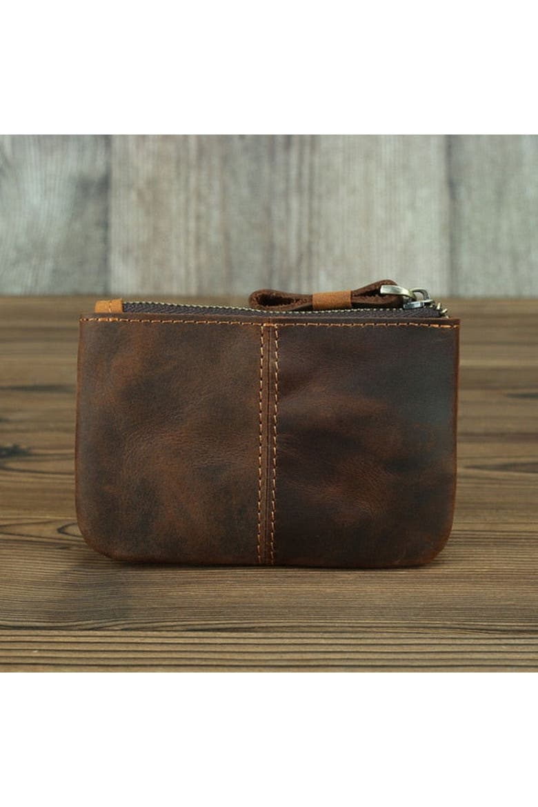 The Cael | Handmade Leather Coin Purse with Zipper, Alternate, color, Brown