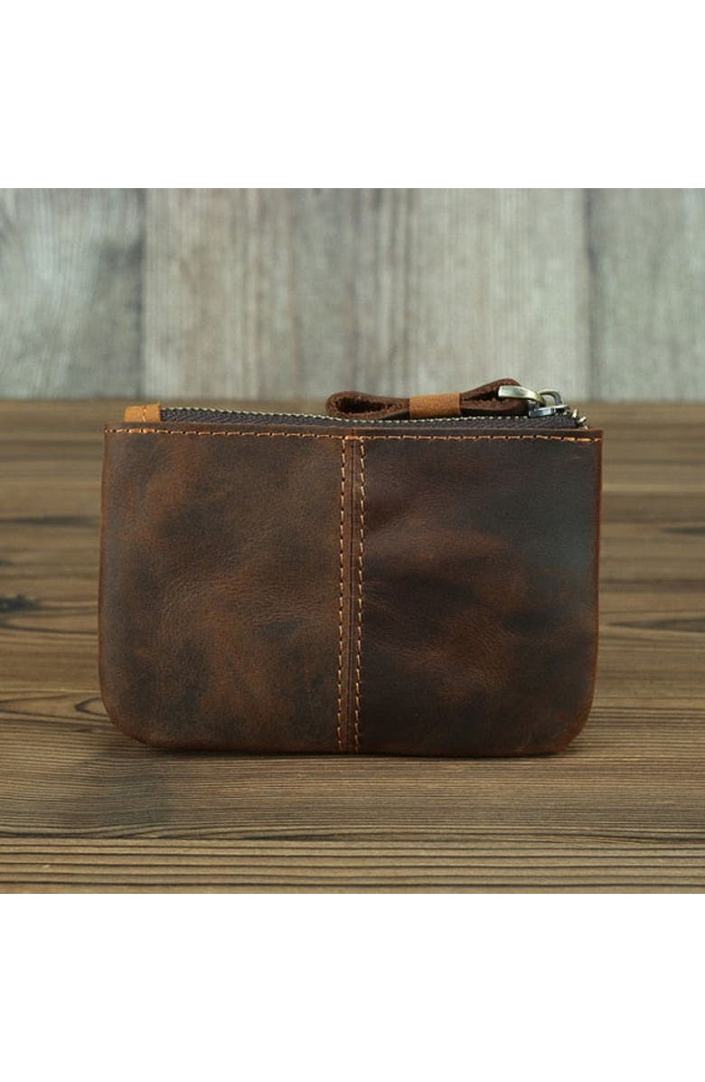 STEEL HORSE LEATHER The Cael | Handmade Leather Coin Purse with Zipper, Alternate, color, Brown