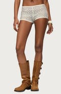 EDIKTED Yalena Sheer Lace Micro Shorts