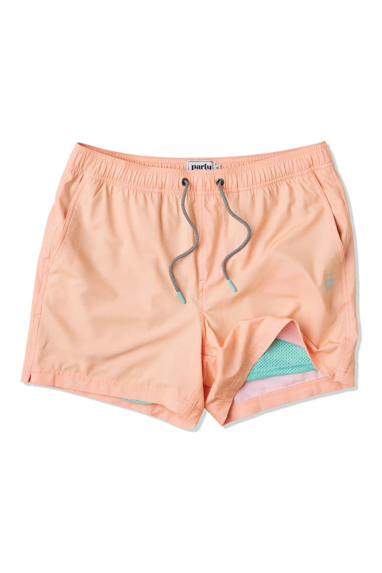 Solid Happy Hour 5-Inch Swim Trunks, Main, color, CORAL