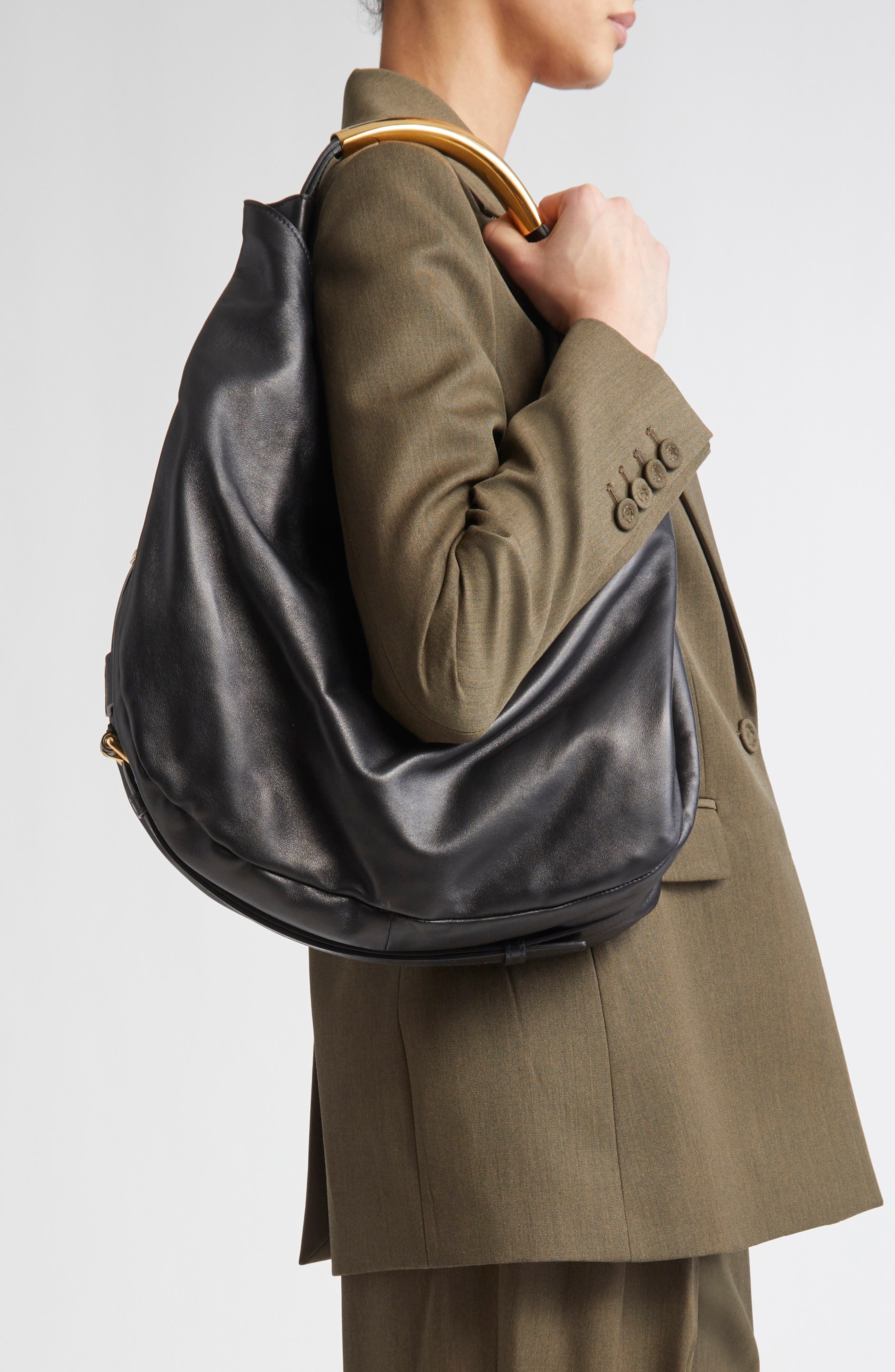 Moschino Handle Me Leather Hobo Bag, Alternate, color, Black