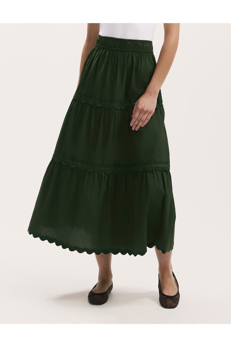 Paula Cotton Midi Tiered Skirt, Main, color, Dark Khaki