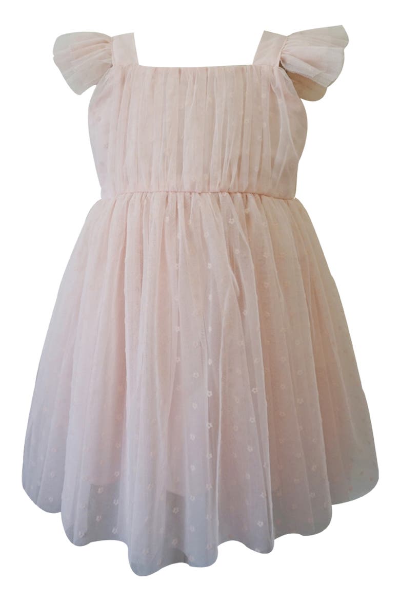 Kids' Floral Flocked Tulle Party Dress, Main, color, PEACH