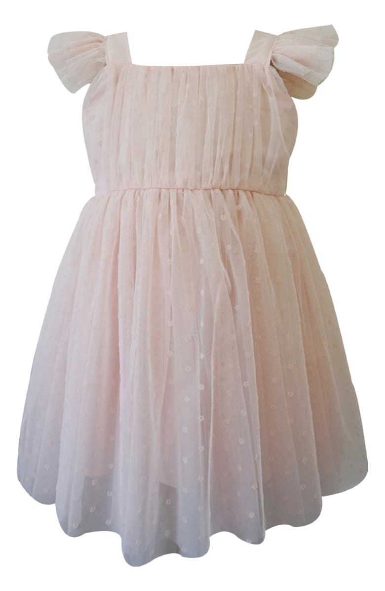 Popatu Kids' Floral Flocked Tulle Party Dress, Main, color, Peach