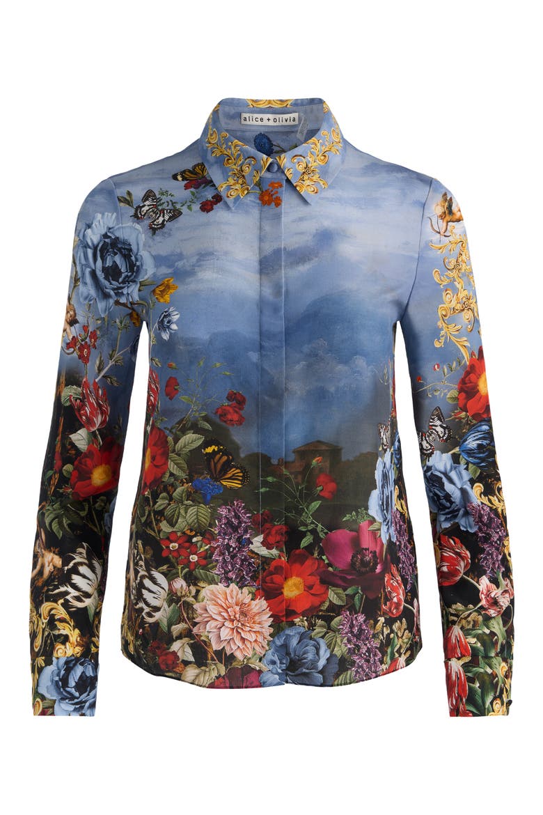 Willa Silk Button-Front Shirt, Alternate, color, ALPINE DAWN