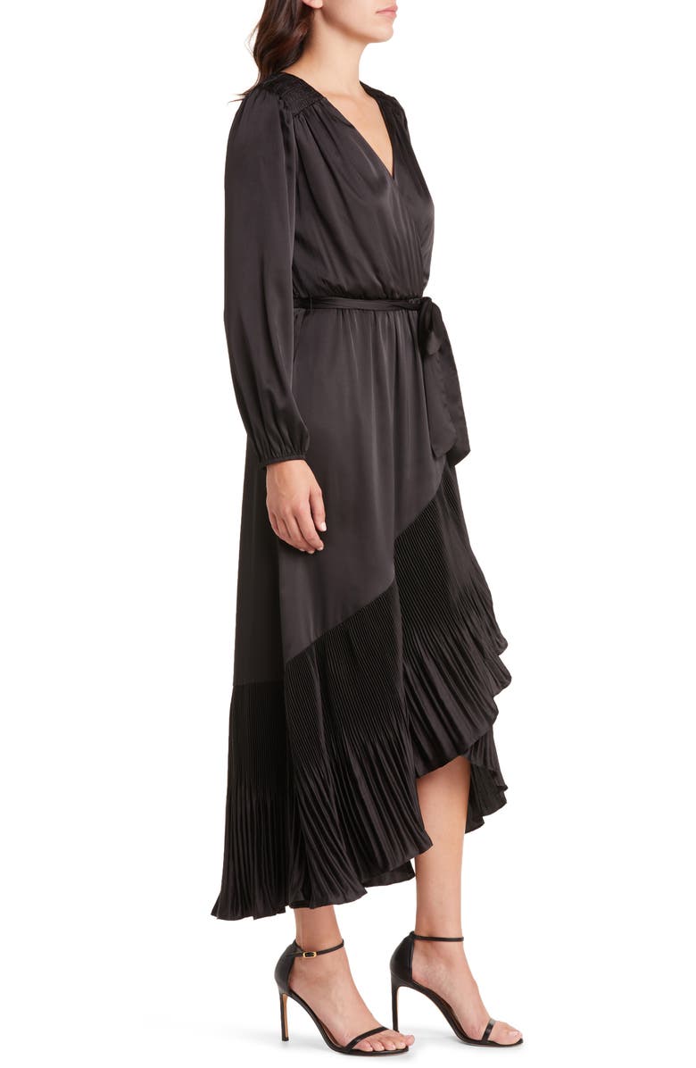 Mila Mae Asymmetric Pleated Belted Long Sleeve Dress, Alternate, color, 