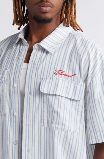 Boxy Short Sleeve Oxford Button-Up Shirt