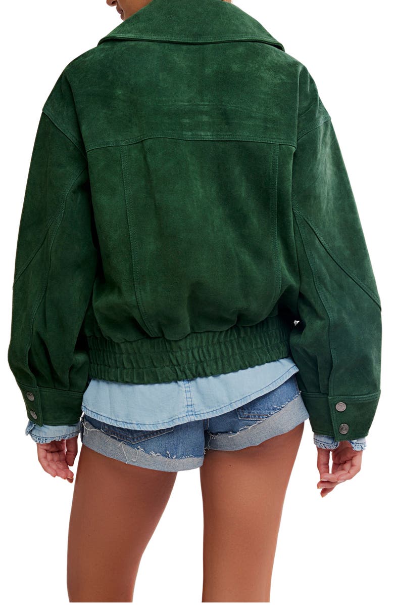 Free People Desert Moon Suede Bomber Jacket, Alternate, color, Green Grove