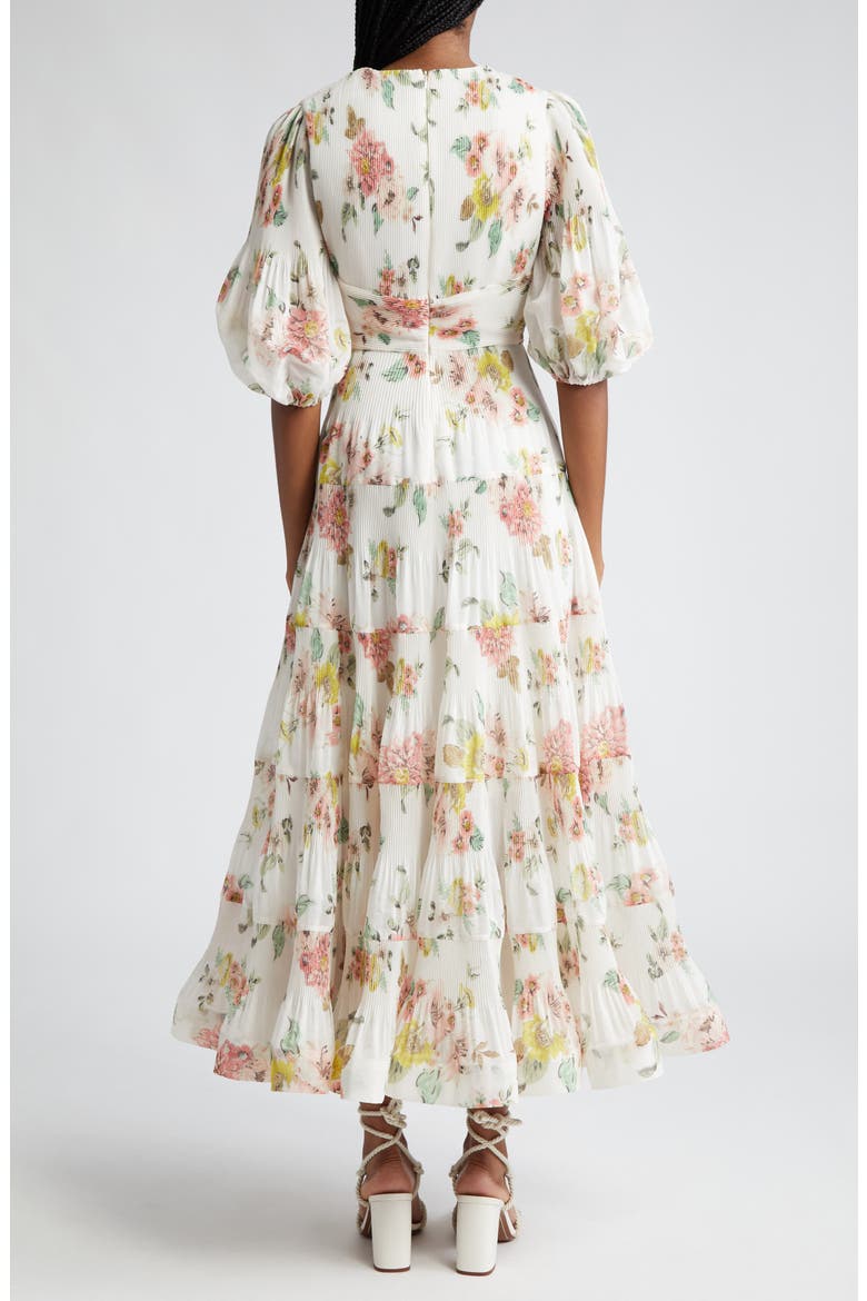 Pleated Tiered Midi Dress, Alternate, color, CORAL FLORAL
