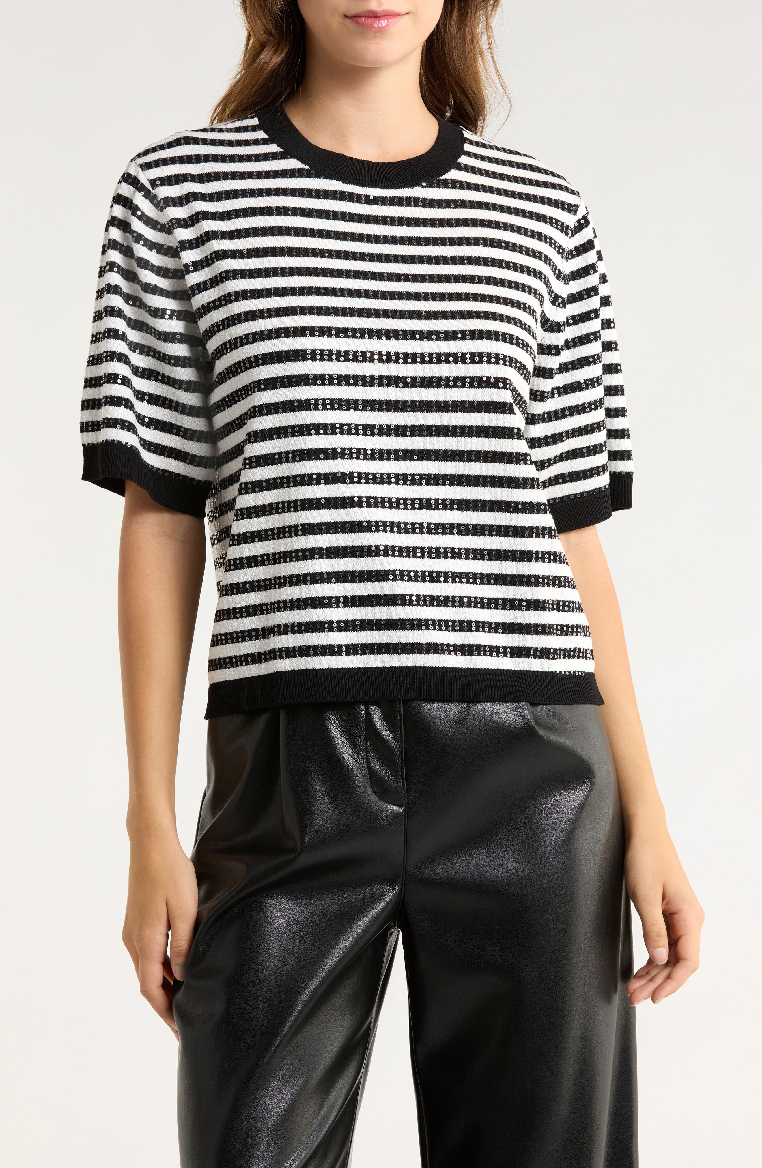 Sanctuary Sequins Short Sleeve Knit Sweater