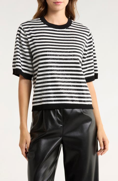 Sequins Short Sleeve Knit Sweater