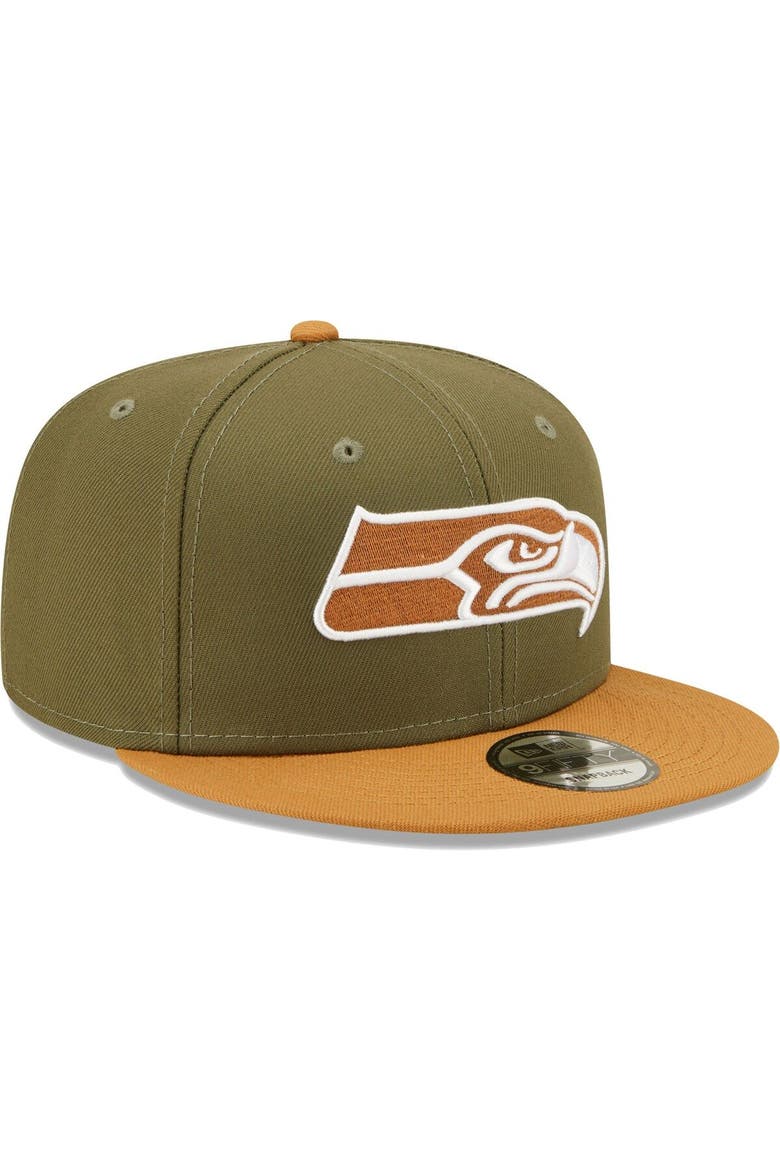 Men's New Era Olive/Brown Seattle Seahawks Two-Tone Color Pack 9FIFTY Snapback Hat, Alternate, color, Olive