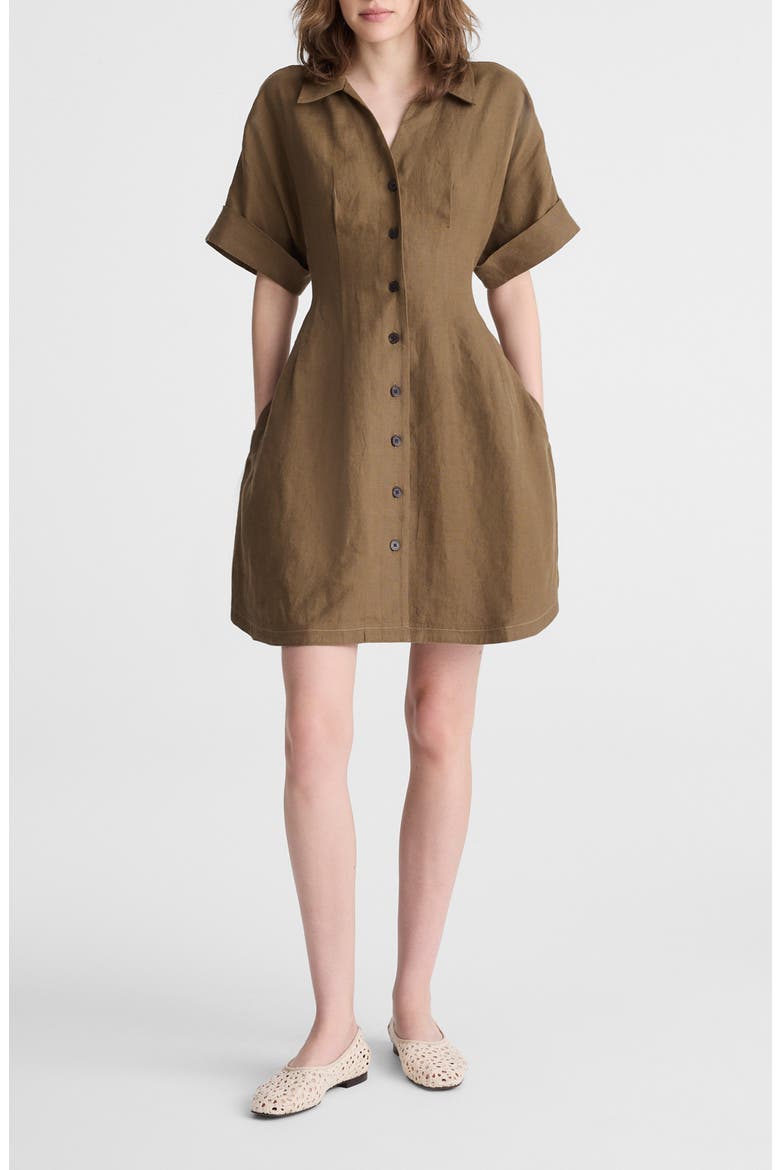 Pleated Linen Mini Shirtdress, Main, color, SAFARI KHAKI