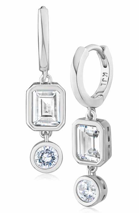 Emerald Cut & Round Cubic Zirconia Drop Earrings