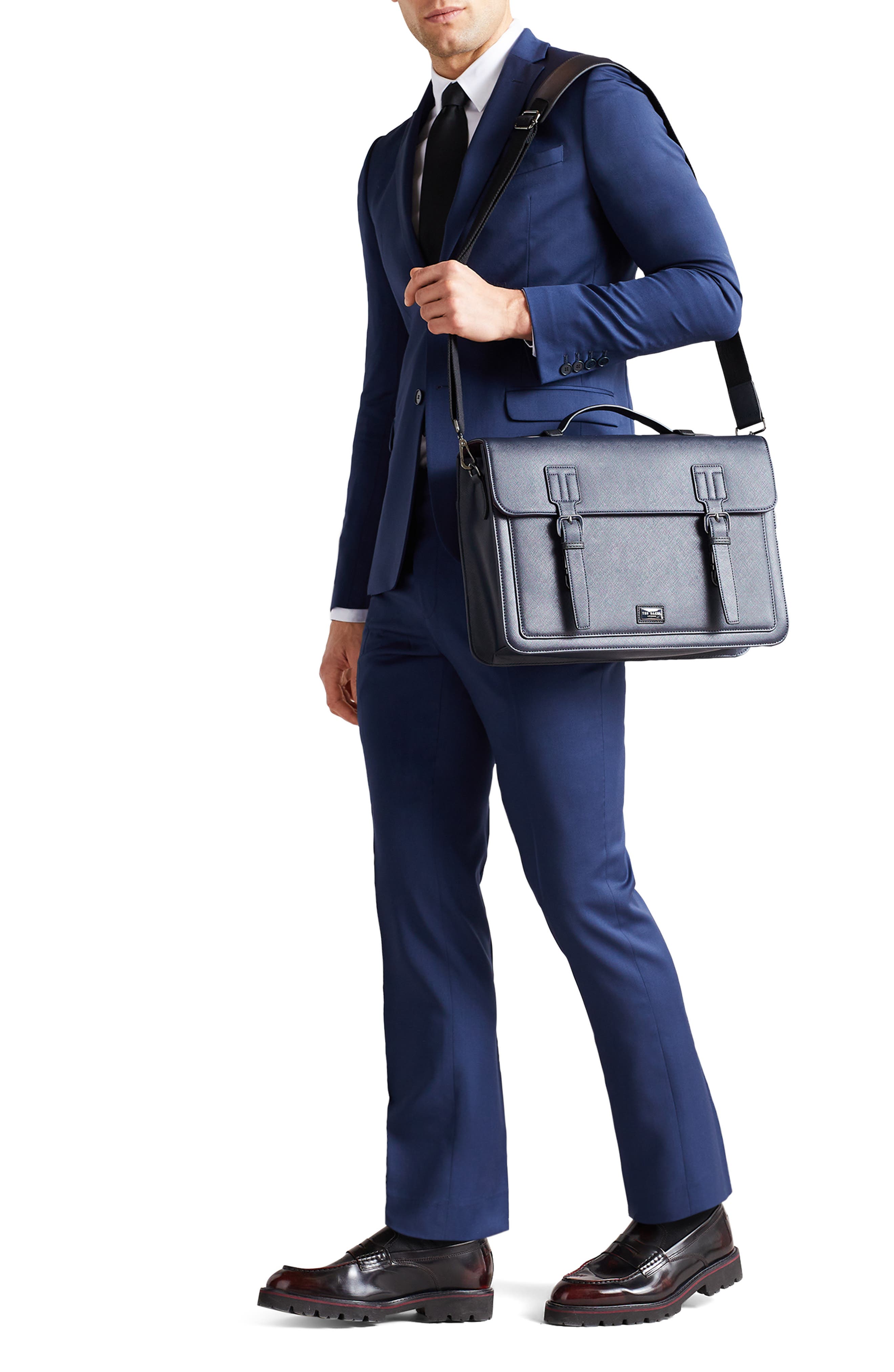Joinn Faux Leather Satchel, Alternate, color, NAVY