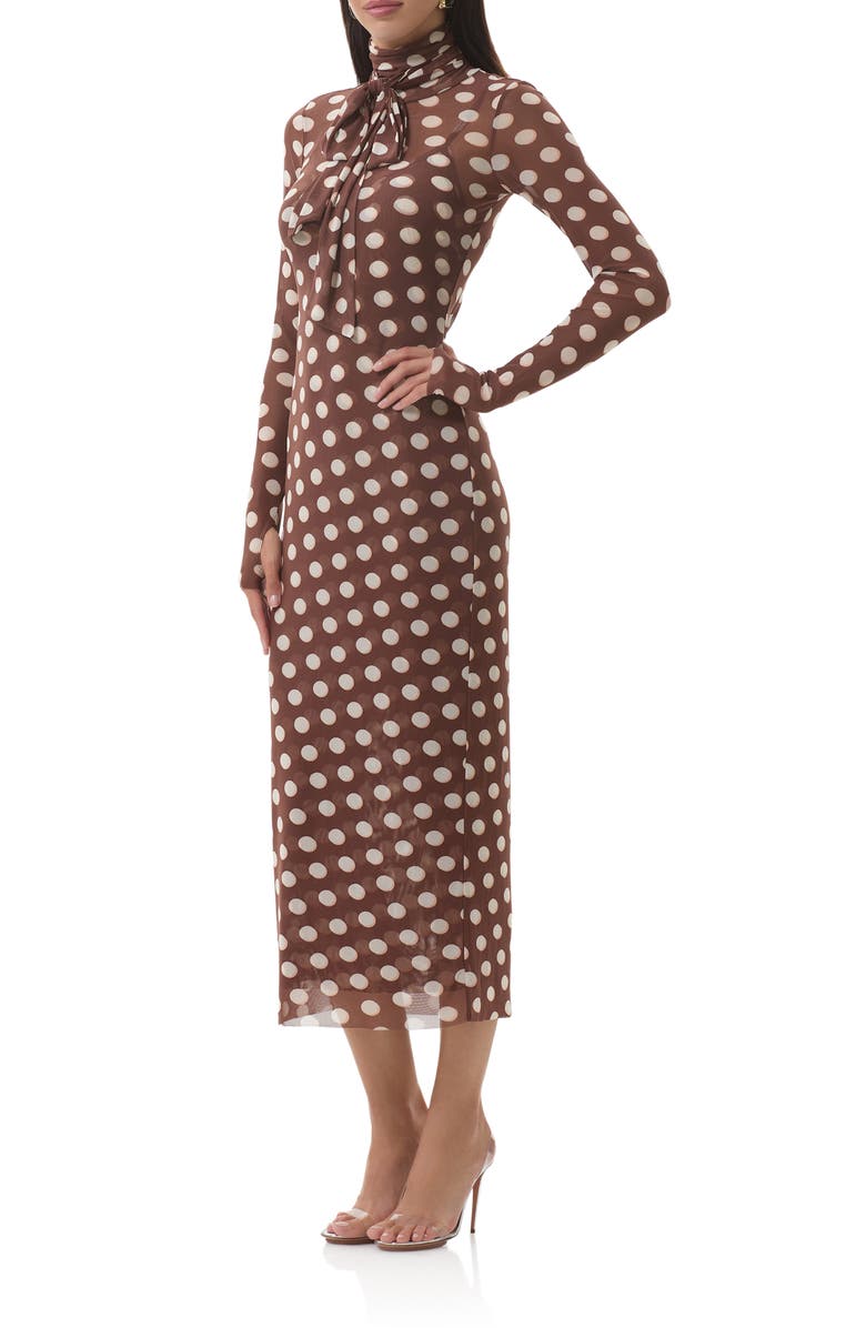 AFRM Bryony Long Sleeve Polka Dot Mesh Dress, Alternate, color, Chocolate Halo Dot