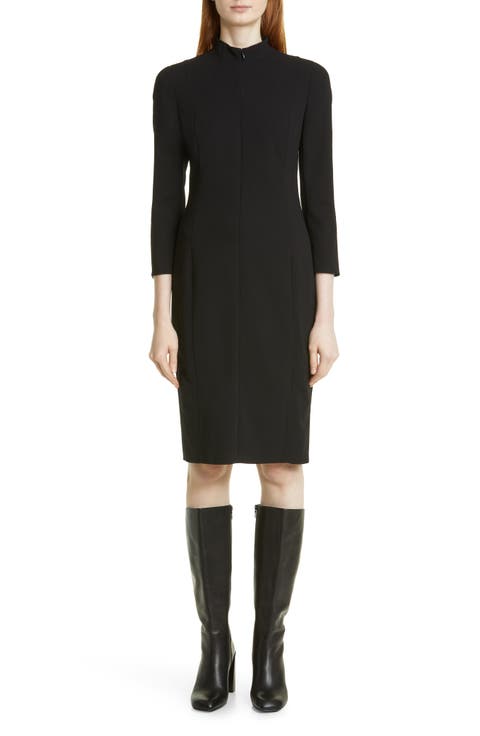 Belted Long Sleeve Wool Blend Dress