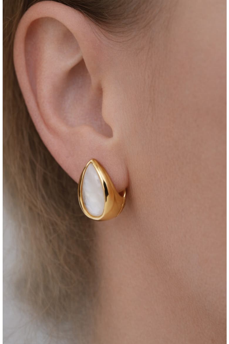 Puffy Mother-of-Pearl Huggie Hoop Earrings, Alternate, color, GOLD