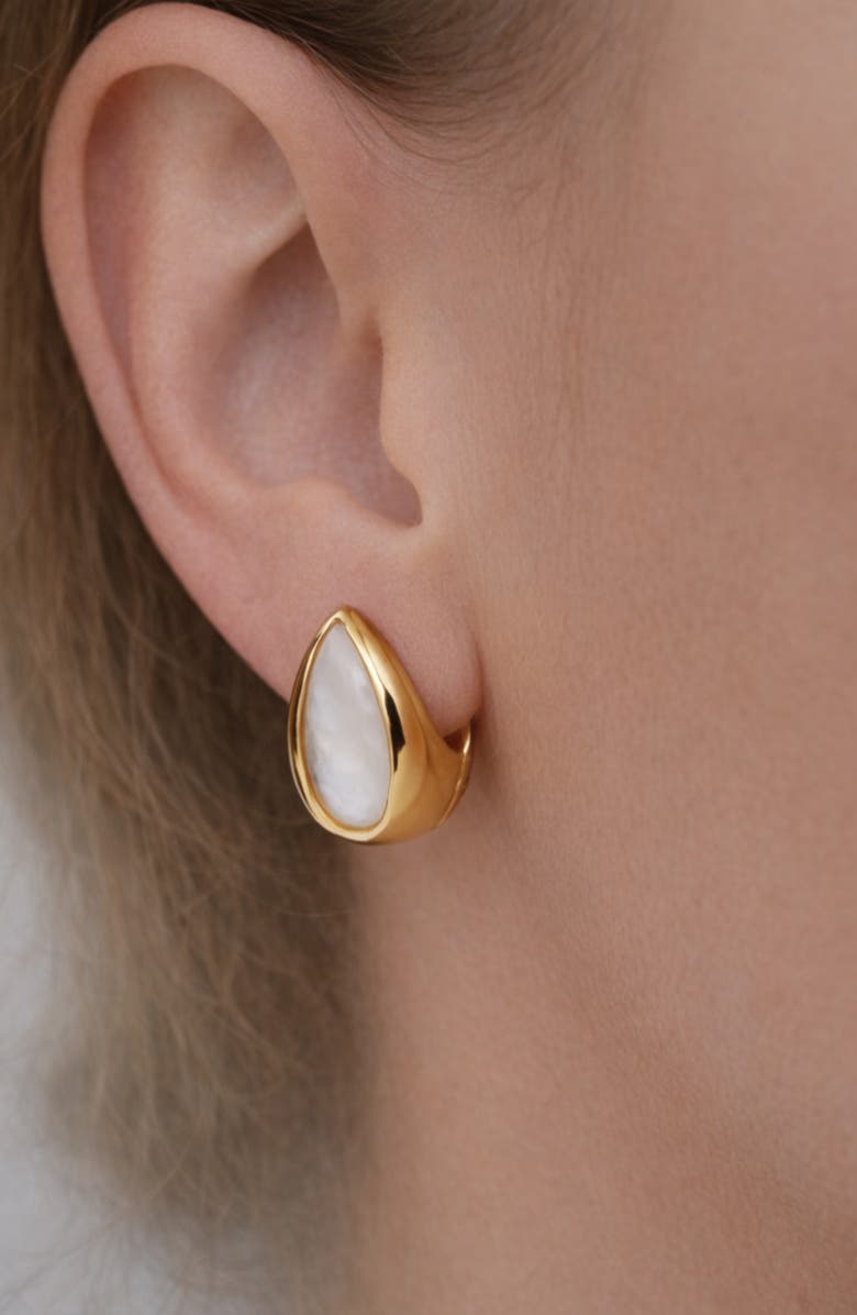 Argento Vivo Sterling Silver Puffy Mother-of-Pearl Huggie Hoop Earrings, Alternate, color, Gold