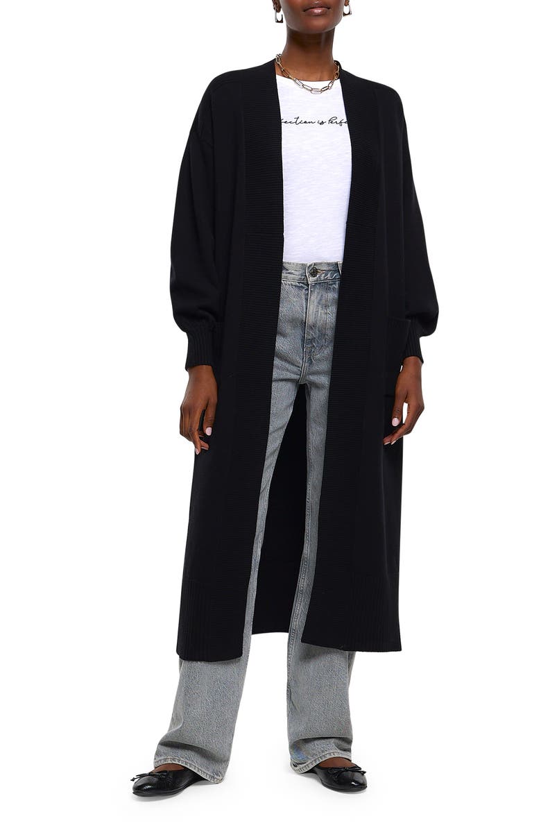 River Island Mixed Rib Open Front Maxi Cardigan, Main, color, 
