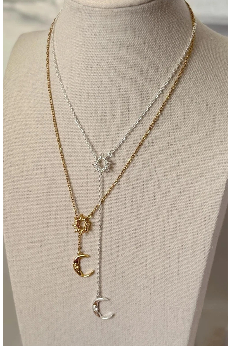 Sun and Moon Lariat Necklace, Alternate, color, Silver