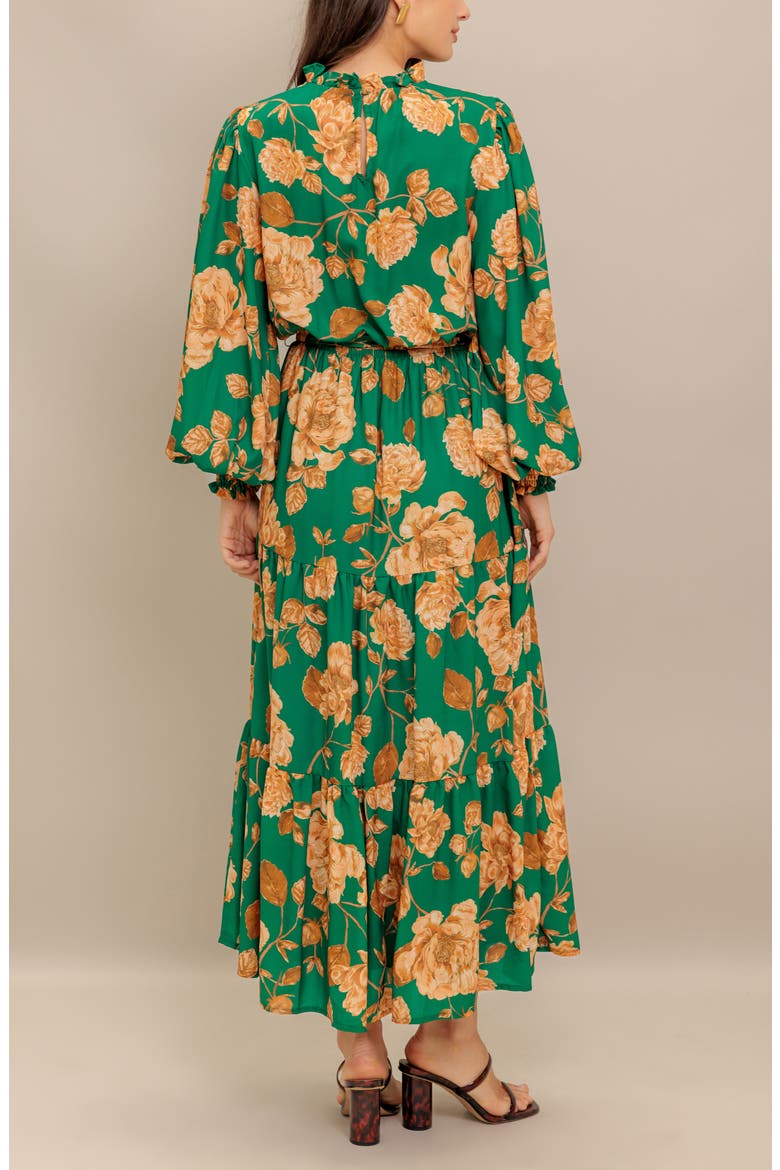 Long Sleeve Print Midi Dress, Alternate, color, GREEN