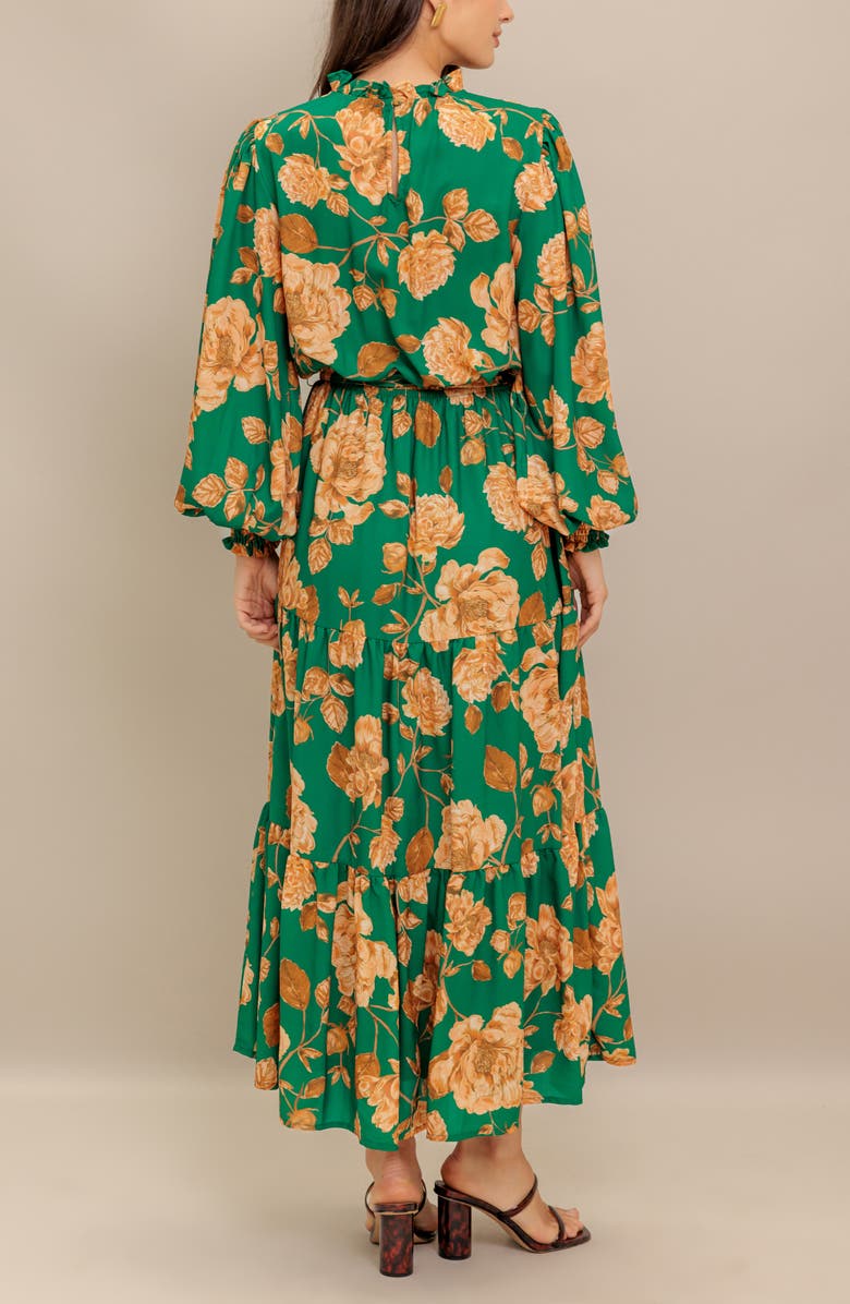 FLYING TOMATO Long Sleeve Print Midi Dress, Alternate, color, Green